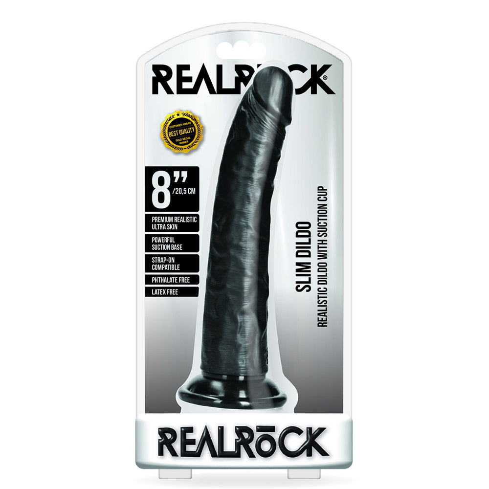 Slim Realistic Dildo Without Balls With Suction Cup 8'' Black | 7423522625682 | Discreet Personal Wellness