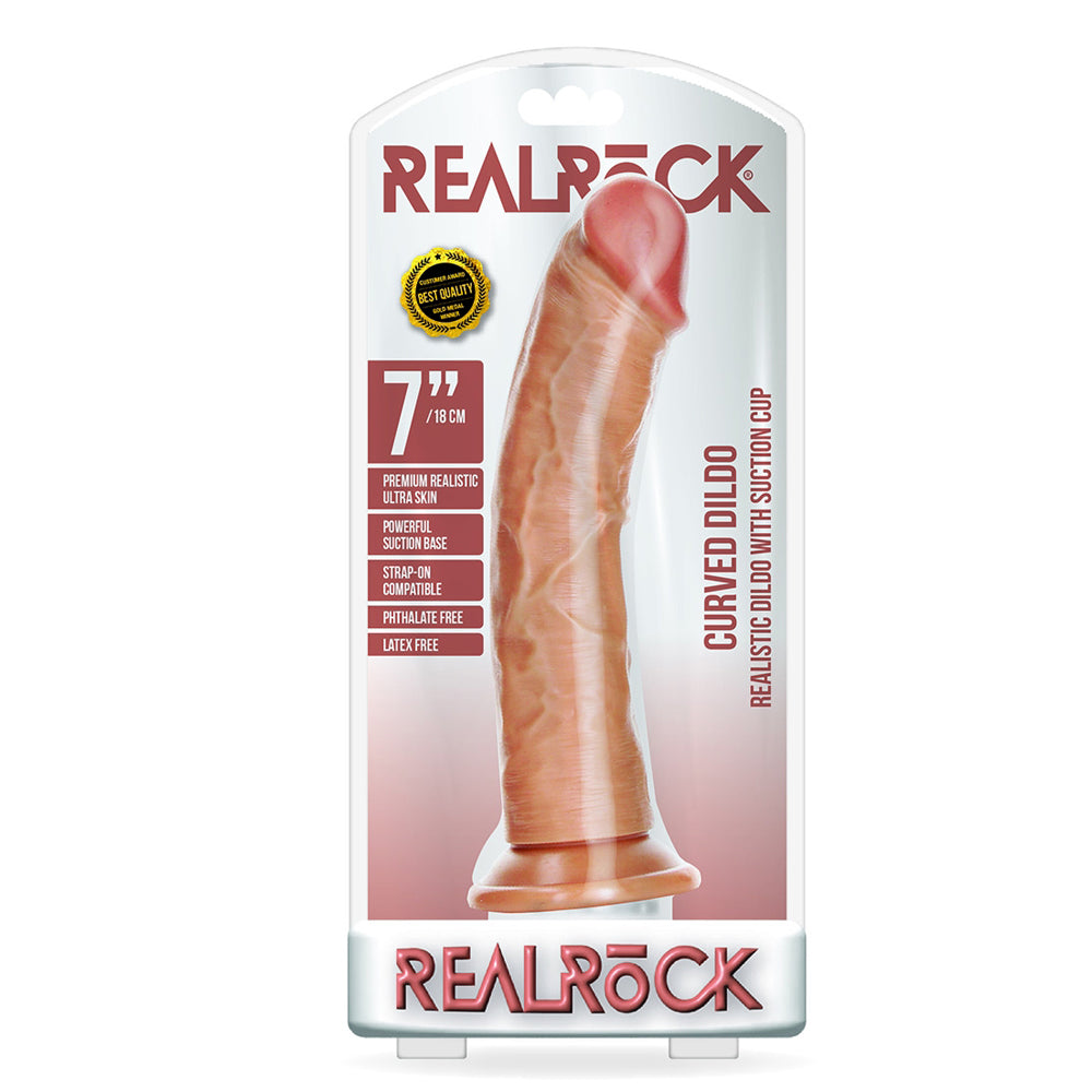 Curved Realistic Dildo Without Balls With Suction Cup 7'' Tan | 7423522626634 | Discreet Personal Wellness