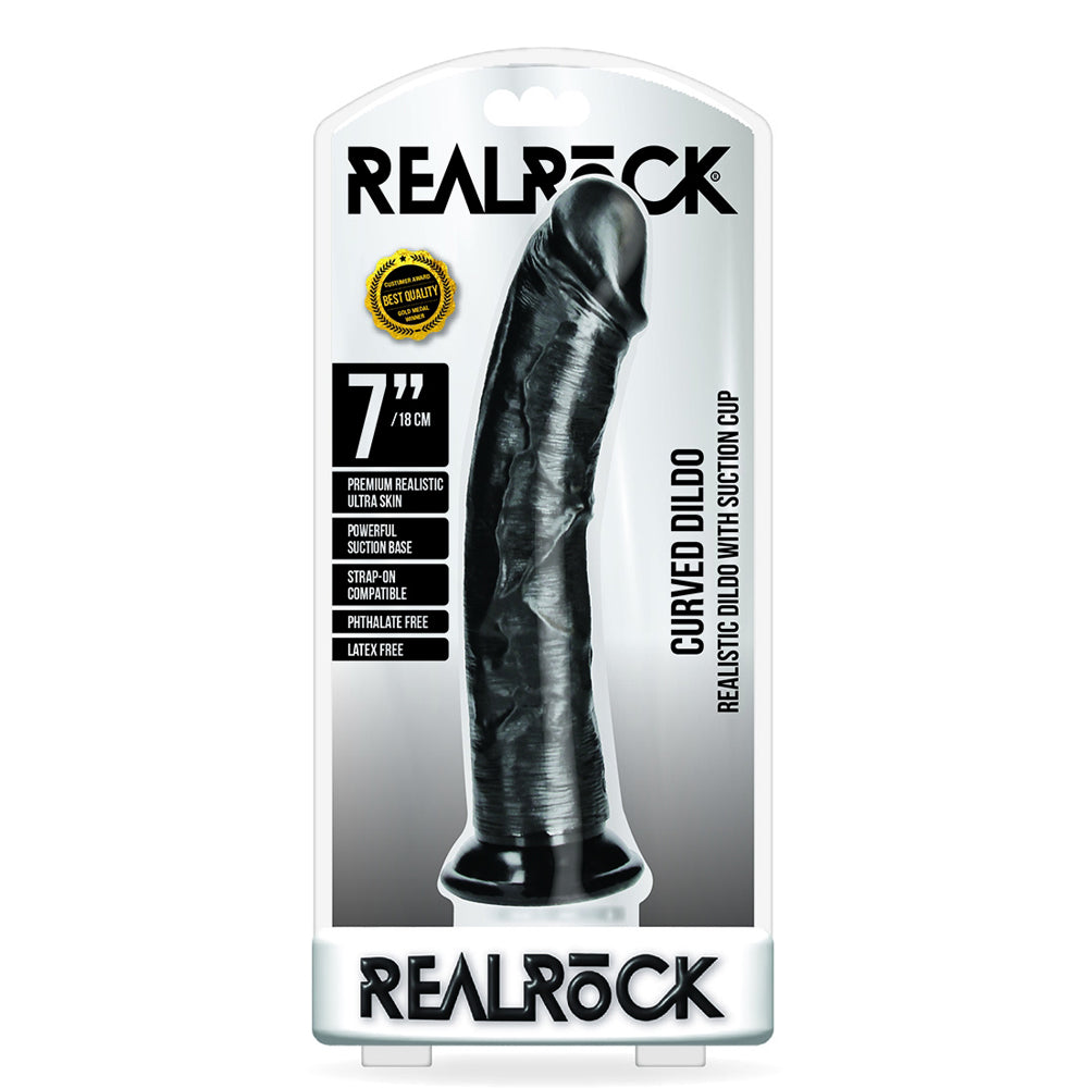 Curved Realistic Dildo Without Balls With Suction Cup 7'' Black | 7423522626641 | Discreet Personal Wellness