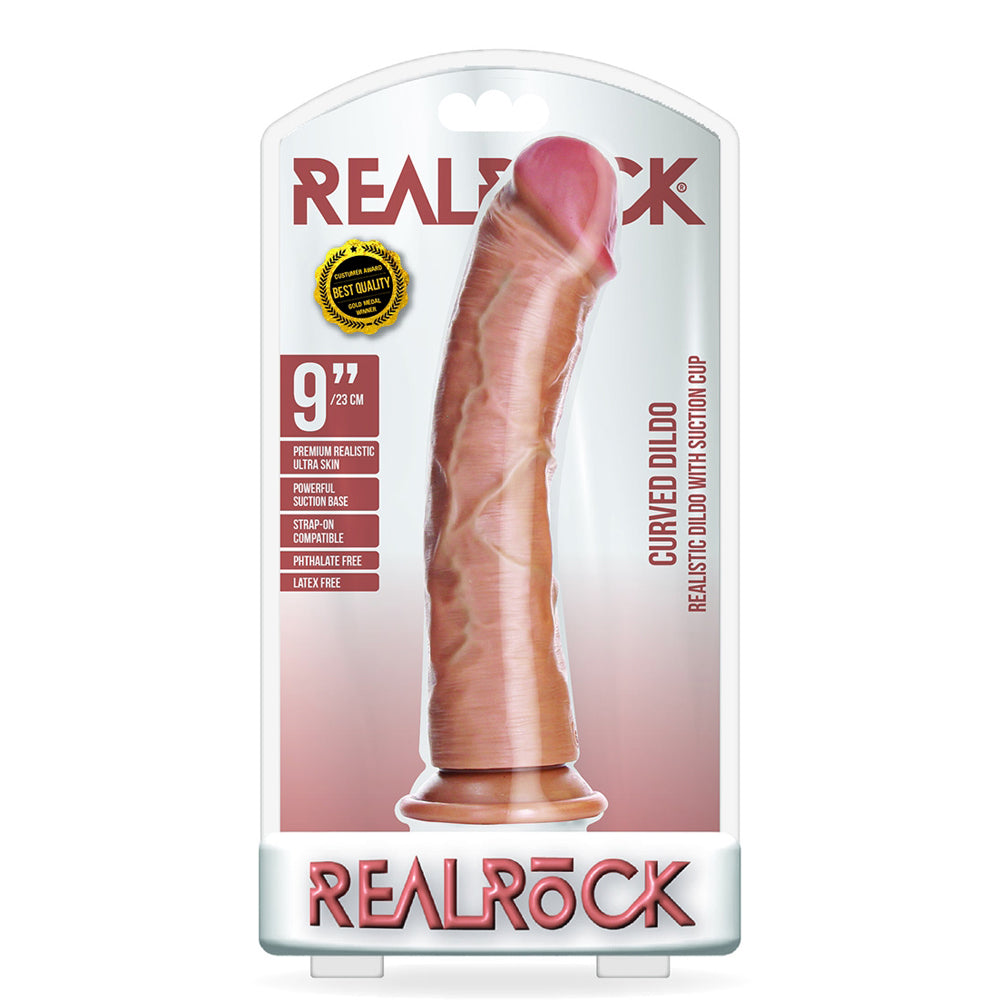 Curved Realistic Dildo Without Balls With Suction Cup 9'' Tan | 7423522627600 | Discreet Personal Wellness