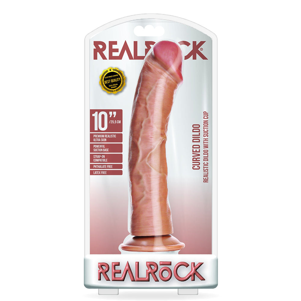 Curved Realistic Dildo Without Balls With Suction Cup 10'' Tan | 7423522627631 | Discreet Personal Wellness