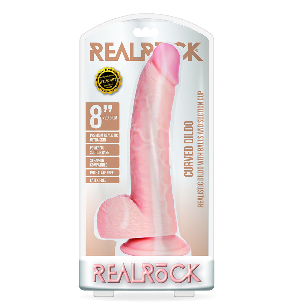 Curved Realistic Dildo With Balls And Suction Cup 8'' Flesh | 7423522628614 | Discreet Personal Wellness