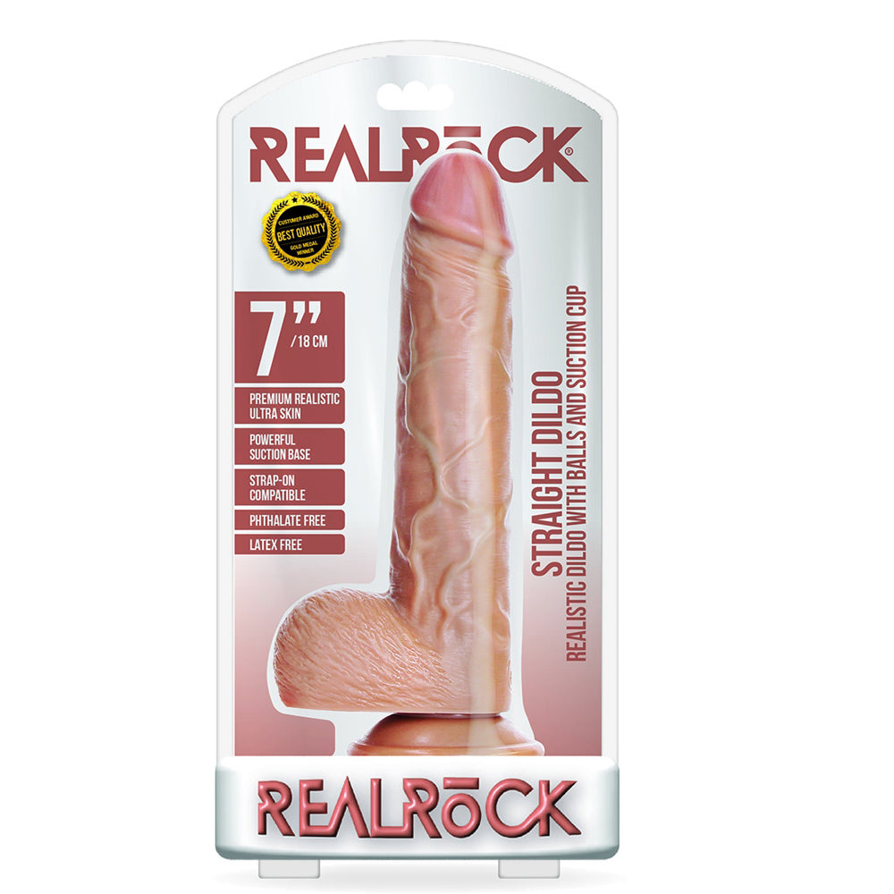 Straight Realistic Dildo With Balls And Suction Cup 7'' Tan | 7423522628652 | Discreet Personal Wellness