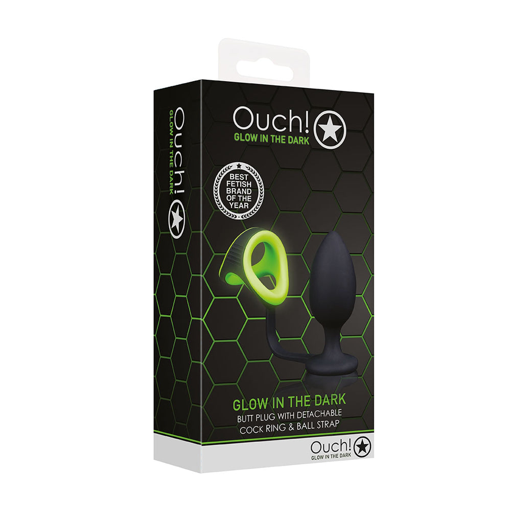 Ouch! Butt Plug With Penis Ring & Ball Strap Glow In The Dark | 7423522638668 | Discreet Personal Wellness