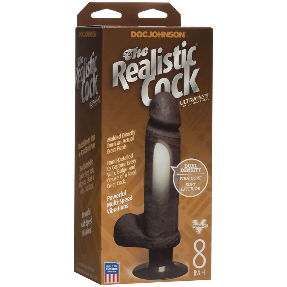 The Realistic Penis - ULTRASKYN - Vibrating 8" Chocolate | 782421014353 | Discreet Personal Wellness