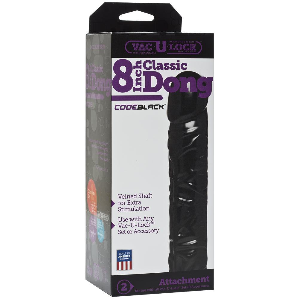 Vac-U-Lock Codeblack 8" Classic Penis Codeblack | 782421026394 | Discreet Personal Wellness