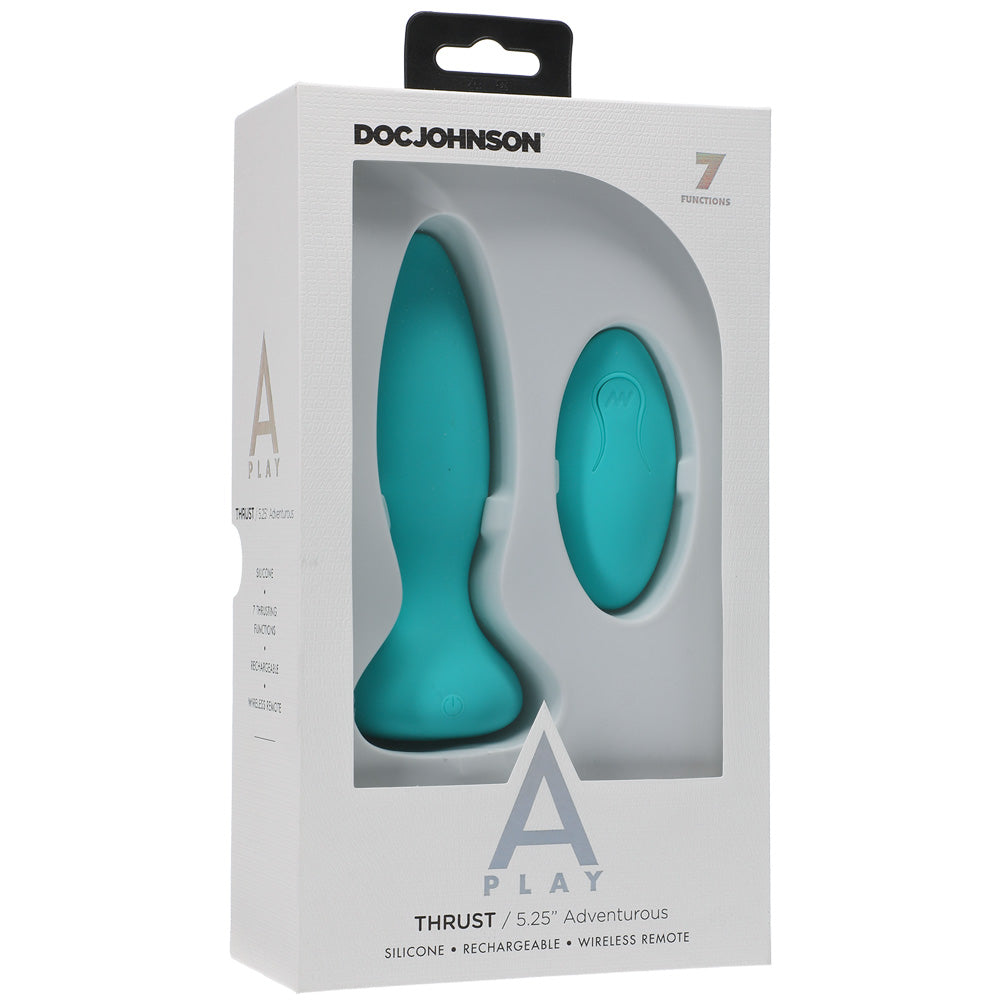 A-Play Thrust Adventurous Rechargeable Silicone Anal Plug With Remote Teal | 782421075668 | Discreet Personal Wellness