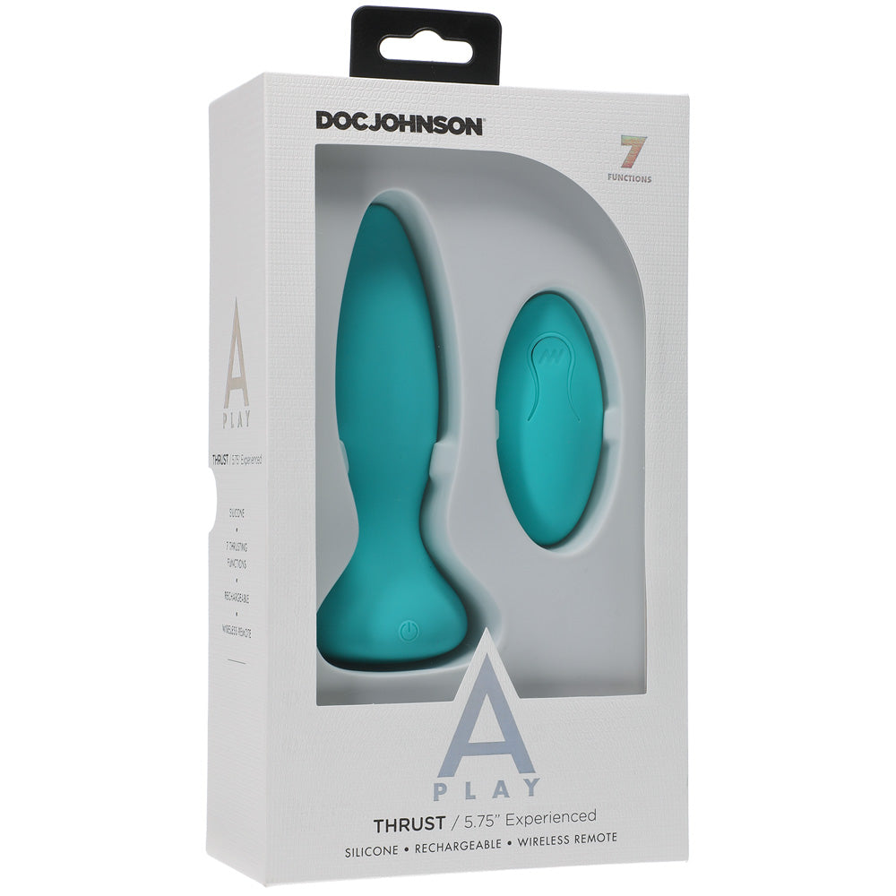 A-Play Thrust Experienced Rechargeable Silicone Anal Plug With Remote Teal | 782421075682 | Discreet Personal Wellness