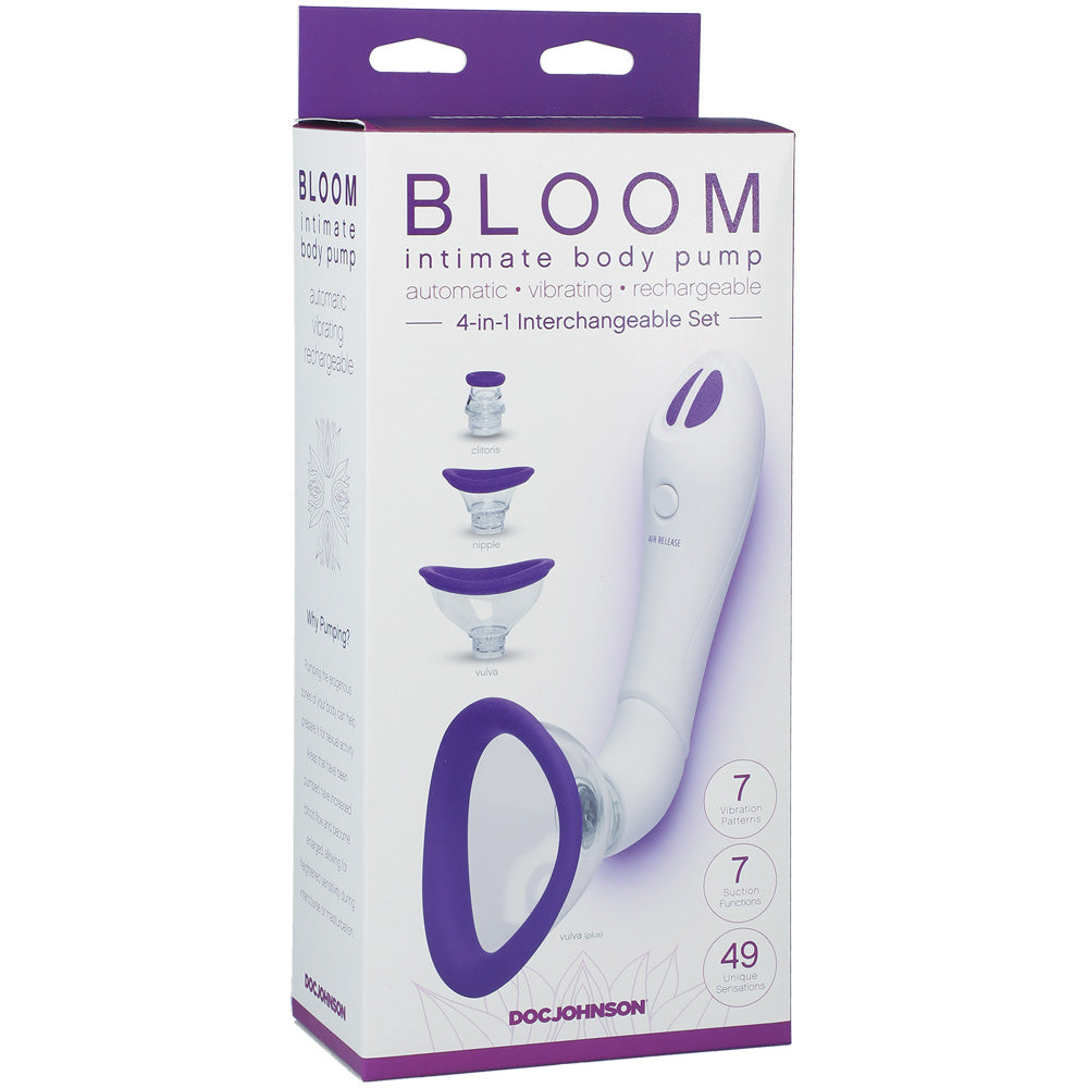 Bloom Intimate Body Pump Automatic Vibrating Rechargeable Purple/White | 782421077723 | Discreet Personal Wellness
