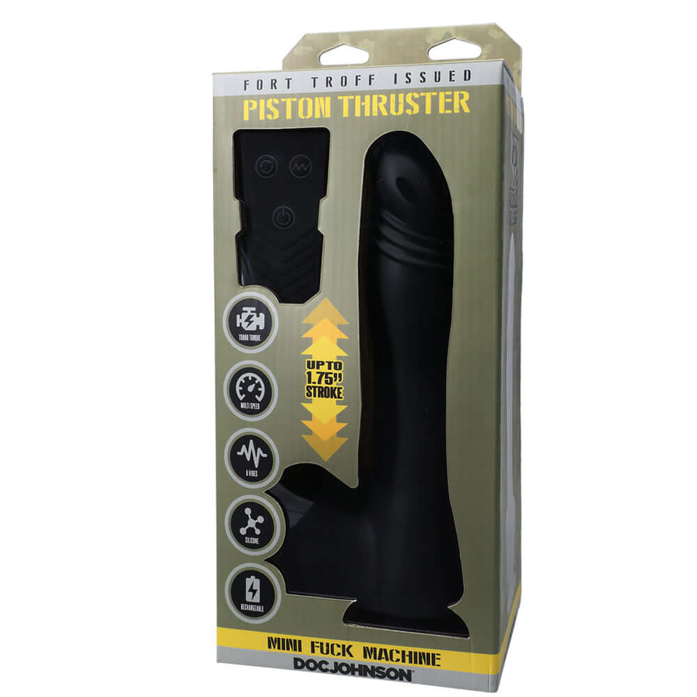 Fort Troff Piston Thruster Mini fun Machine Rechargeable Silicone With Remote Black | 782421084523 | Discreet Personal Wellness