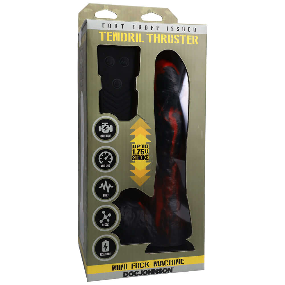 Fort Troff Tendril Thruster Mini fun Machine Rechargeable Silicone With Remote Red/Black | 782421084554 | Discreet Personal Wellness