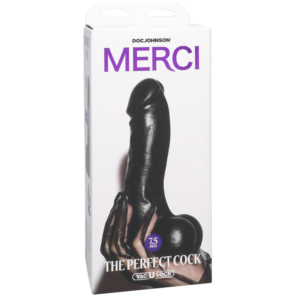 Merci The Perfect Penis 7.5" With Removable Vac-U-Lock Suction Cup Ultraskyn Black | 782421089894 | Discreet Personal Wellness