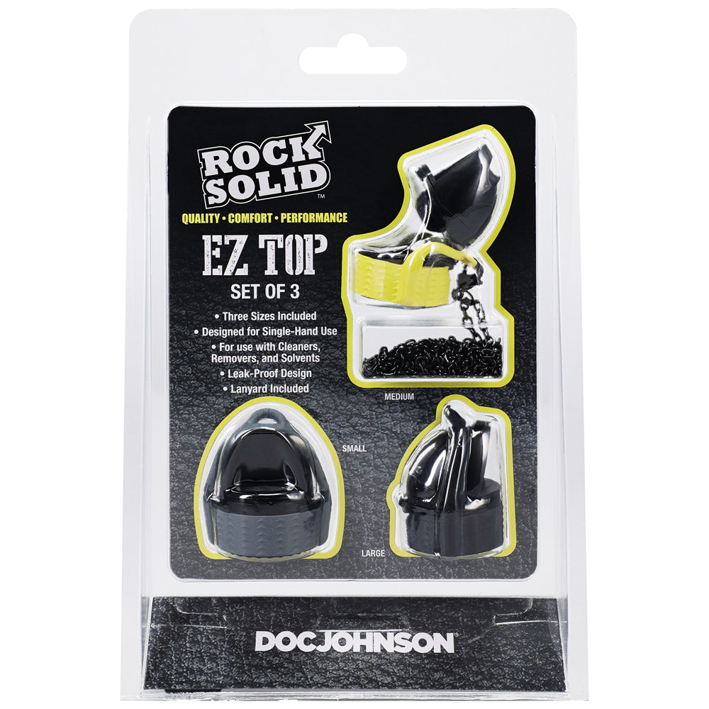 Rock Solid EZ Top Set Of 3 Black, Yellow, Grey | 782421090159 | Discreet Personal Wellness