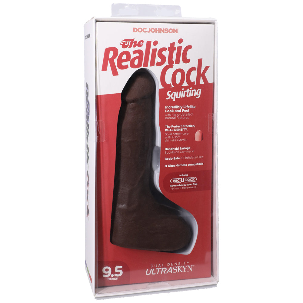 The Realistic Penis Squirting Penis Ultraskyn 9.5" With Balls Chocolate | 782421091507 | Discreet Personal Wellness