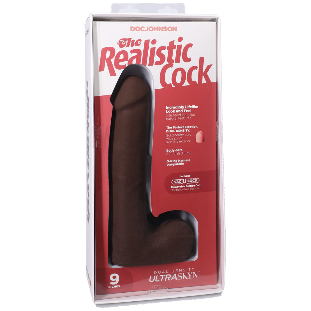 The Realistic Penis Ultraskyn 9" With Balls Chocolate | 782421091583 | Discreet Personal Wellness