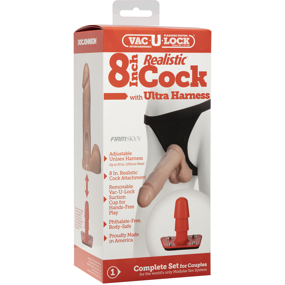 Vac-U-Lock - 8" Realistic Penis - With Ultra Harness Vanilla | 782421157401 | Discreet Personal Wellness