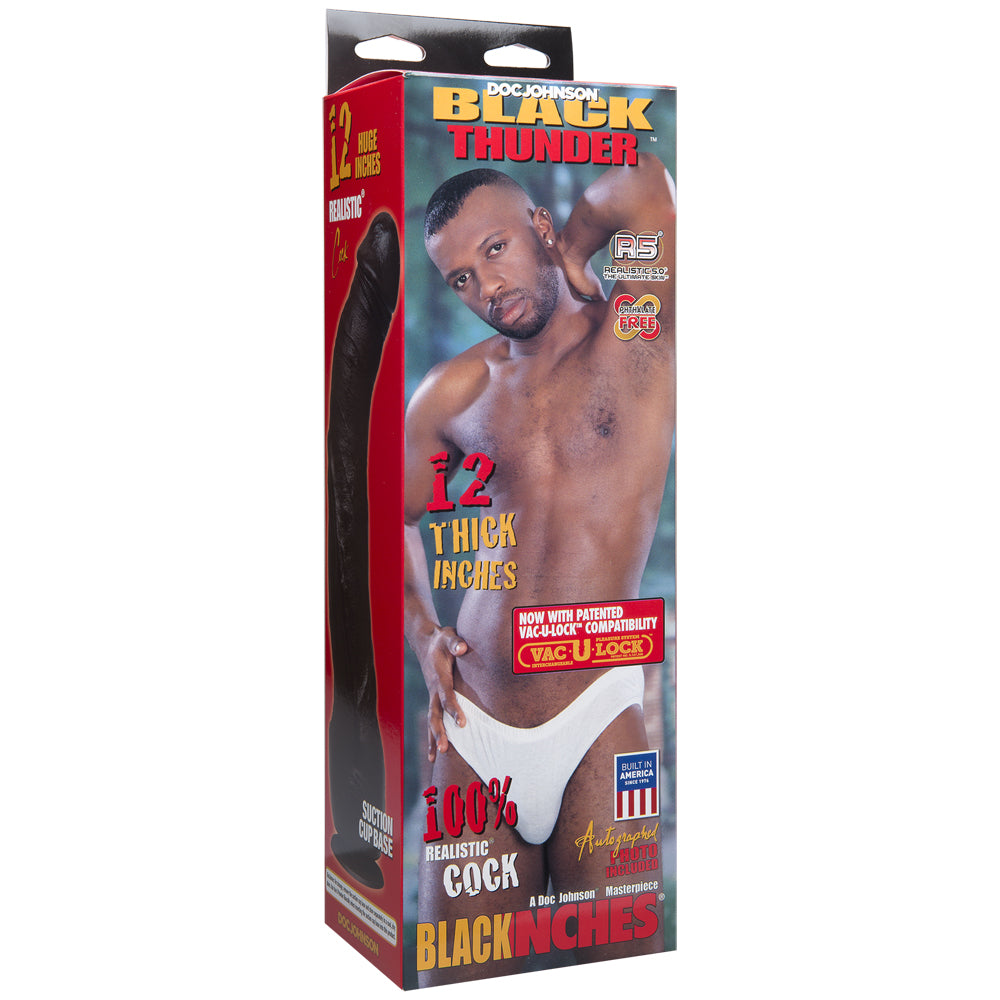 Signature Penis Black Thunder 12" Realistic Penis with Removable Vac-U-Lock Suction Cup Chocolate | 782421449506 | Discreet Personal Wellness