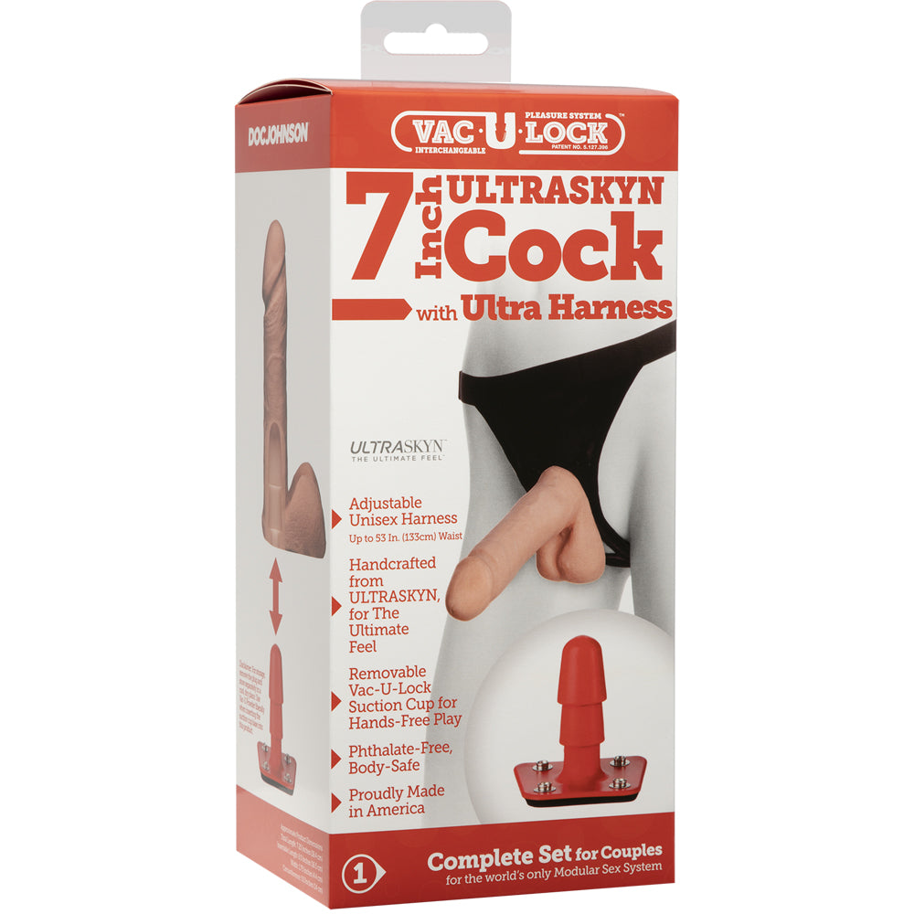 Vac-U-Lock - 7" Ultraskyn Penis - With Ultra Harness Vanilla | 782421506001 | Discreet Personal Wellness