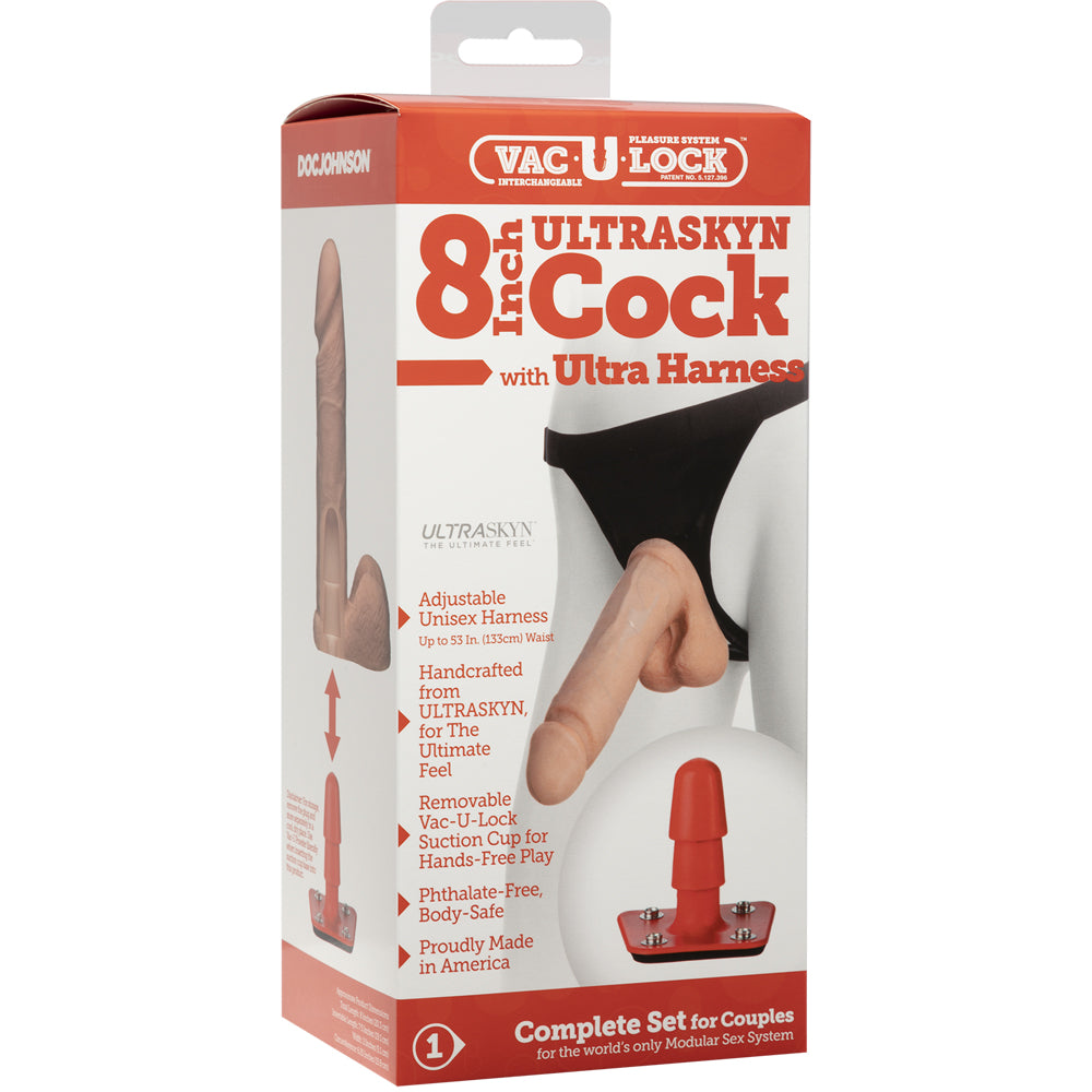 Vac-U-Lock - 8" ULTRASKYN Penis - With Ultra Harness - Vanilla | 782421506100 | Discreet Personal Wellness