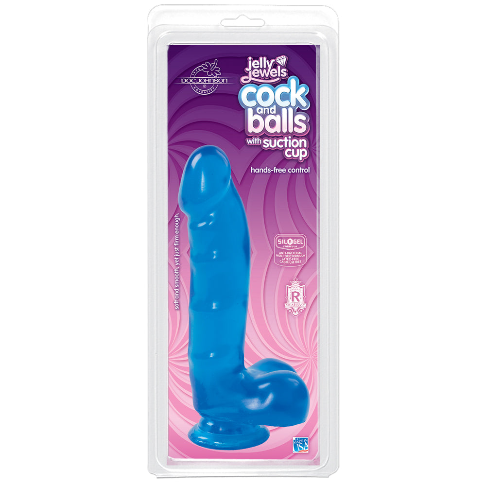 Jelly Jewels - Penis And Balls With Suction Cup Sapphire | 782421805913 | Discreet Personal Wellness