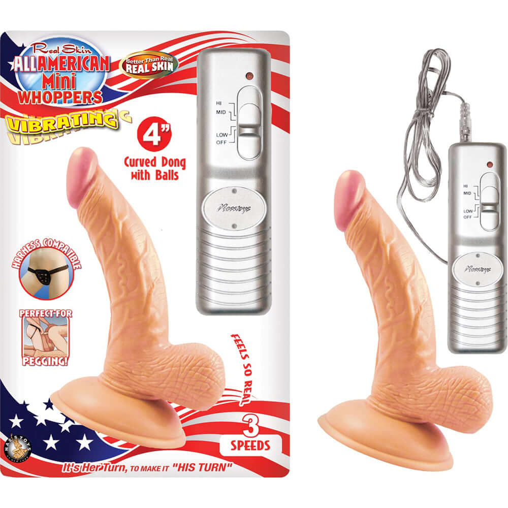 All American Mini Whoppers Vibrating 4" Curved Penis W/Balls Flesh | 782631239119 | Discreet Personal Wellness