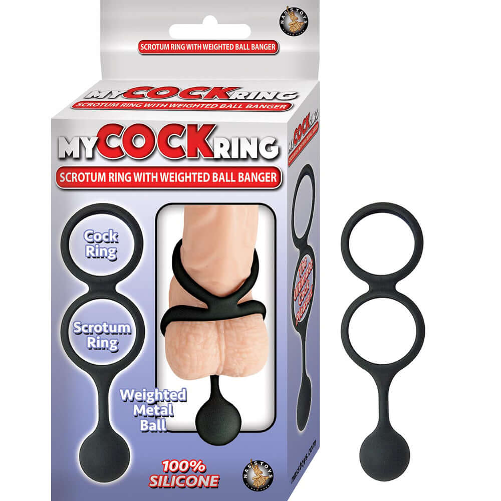 My Penis Ring Scrotum Ring With Weighted Ball Banger Black | 782631272703 | Discreet Personal Wellness