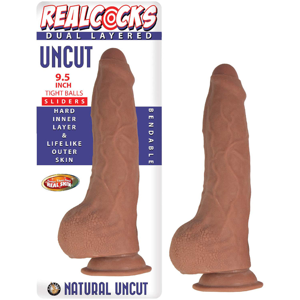 RealPenis Dual Layered Uncut Slider 9.5" Tight Balls Brown | 782631306729 | Discreet Personal Wellness