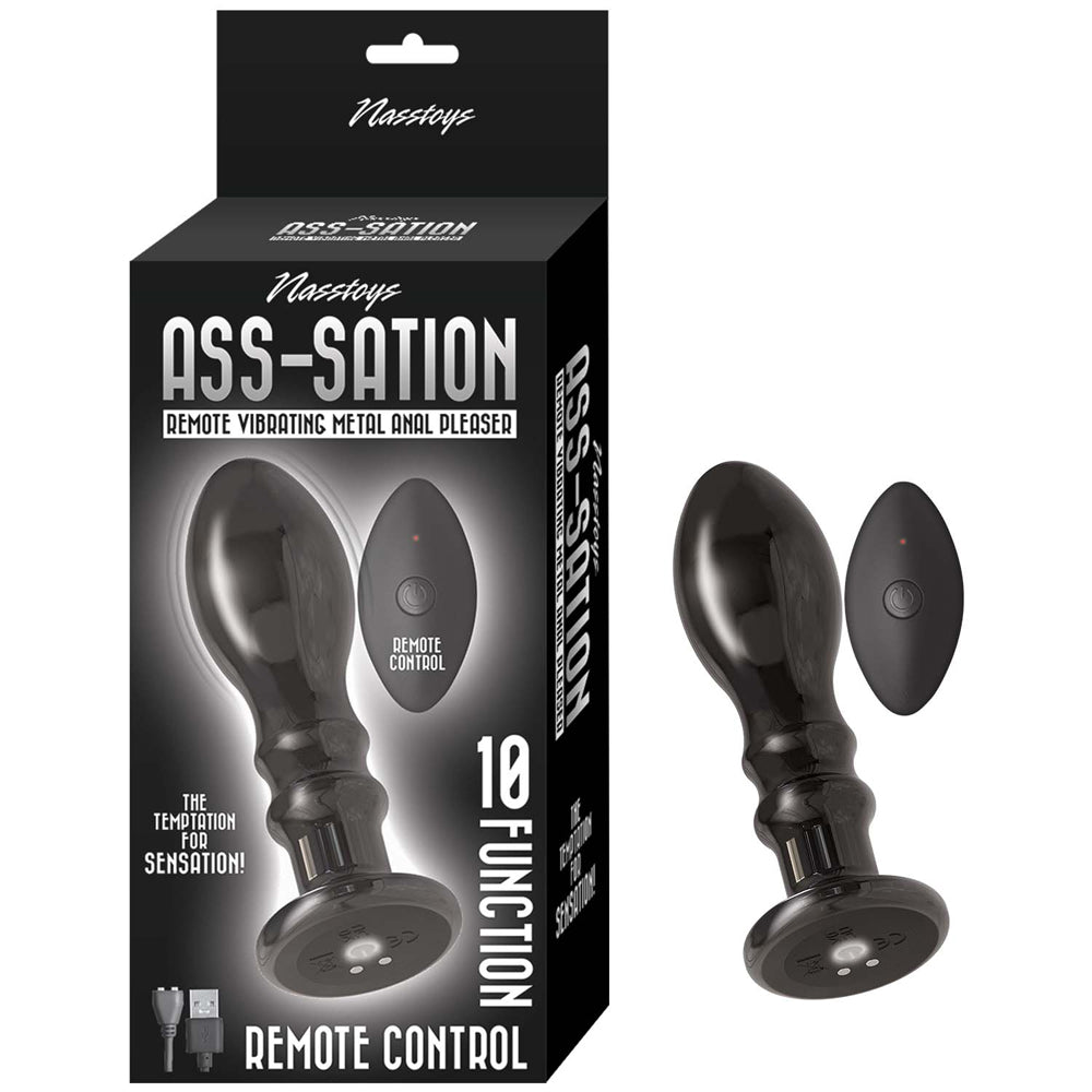 Ass-Sation Remote Vibrating Metal Anal Pleaser Black | 782631311525 | Discreet Personal Wellness