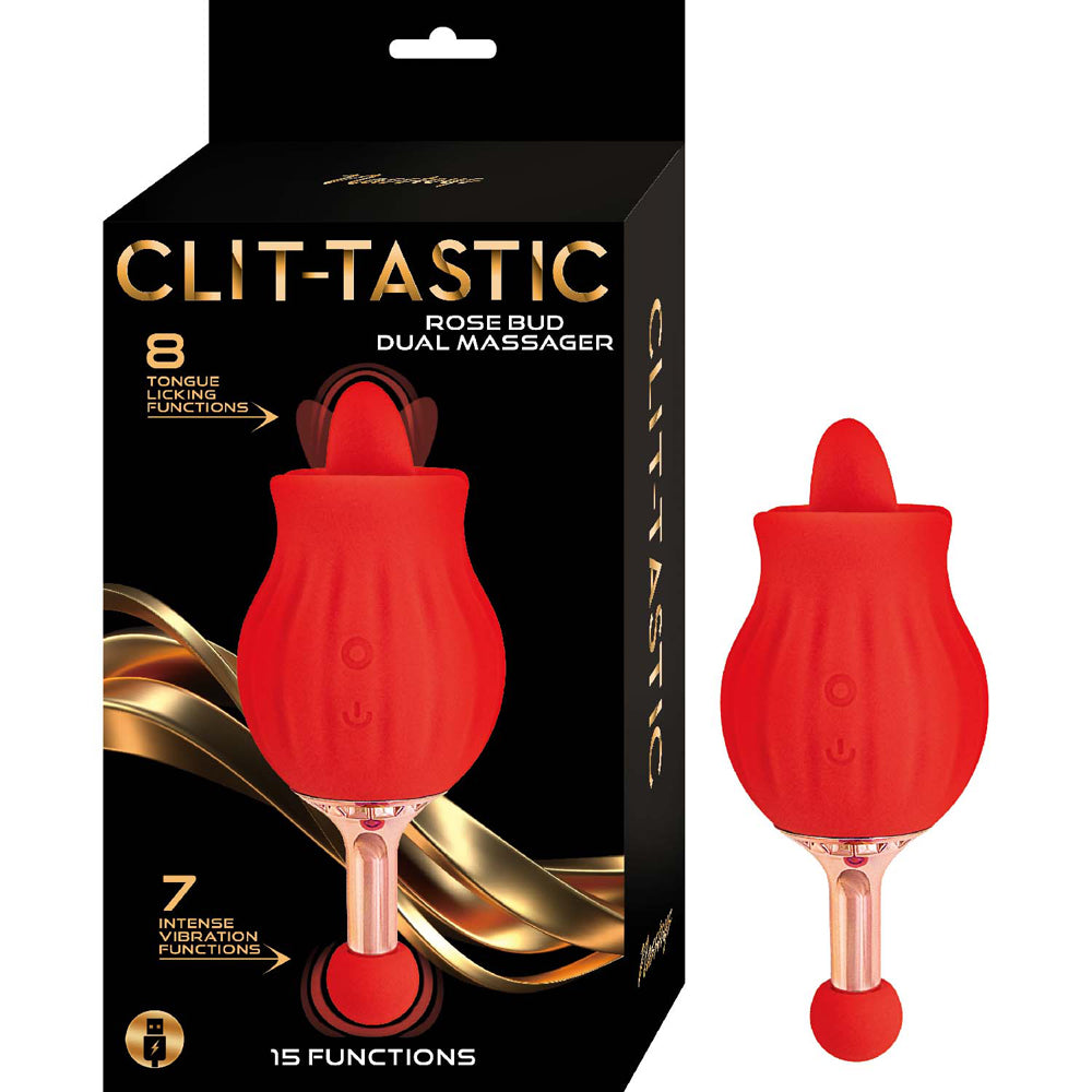 Clitoris-Tastic Rose Bud Dual Massager Red | 782631317213 | Discreet Personal Wellness