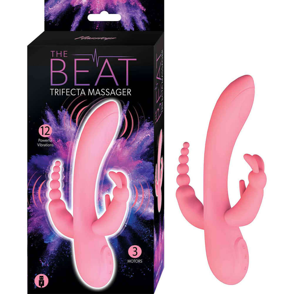 The Beat Trifecta Massager Pink | 782631319613 | Discreet Personal Wellness