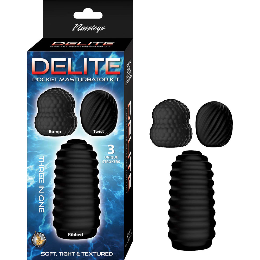 Delite Pocket Masturbator Kit Black | 782631320503 | Discreet Personal Wellness