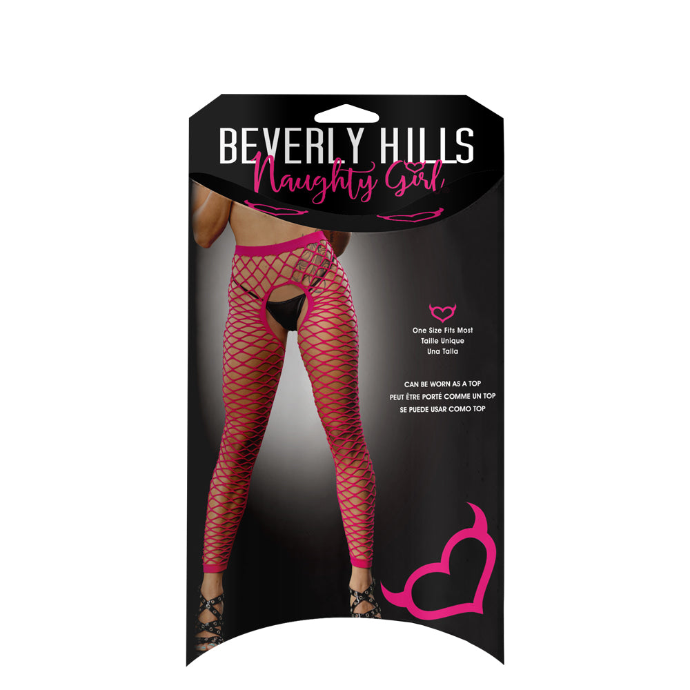 Ladies Sexy Lingerie Tights All Over Mesh Crotchless And Buttless Leggings Pink | 809565038394 | Discreet Personal Wellness