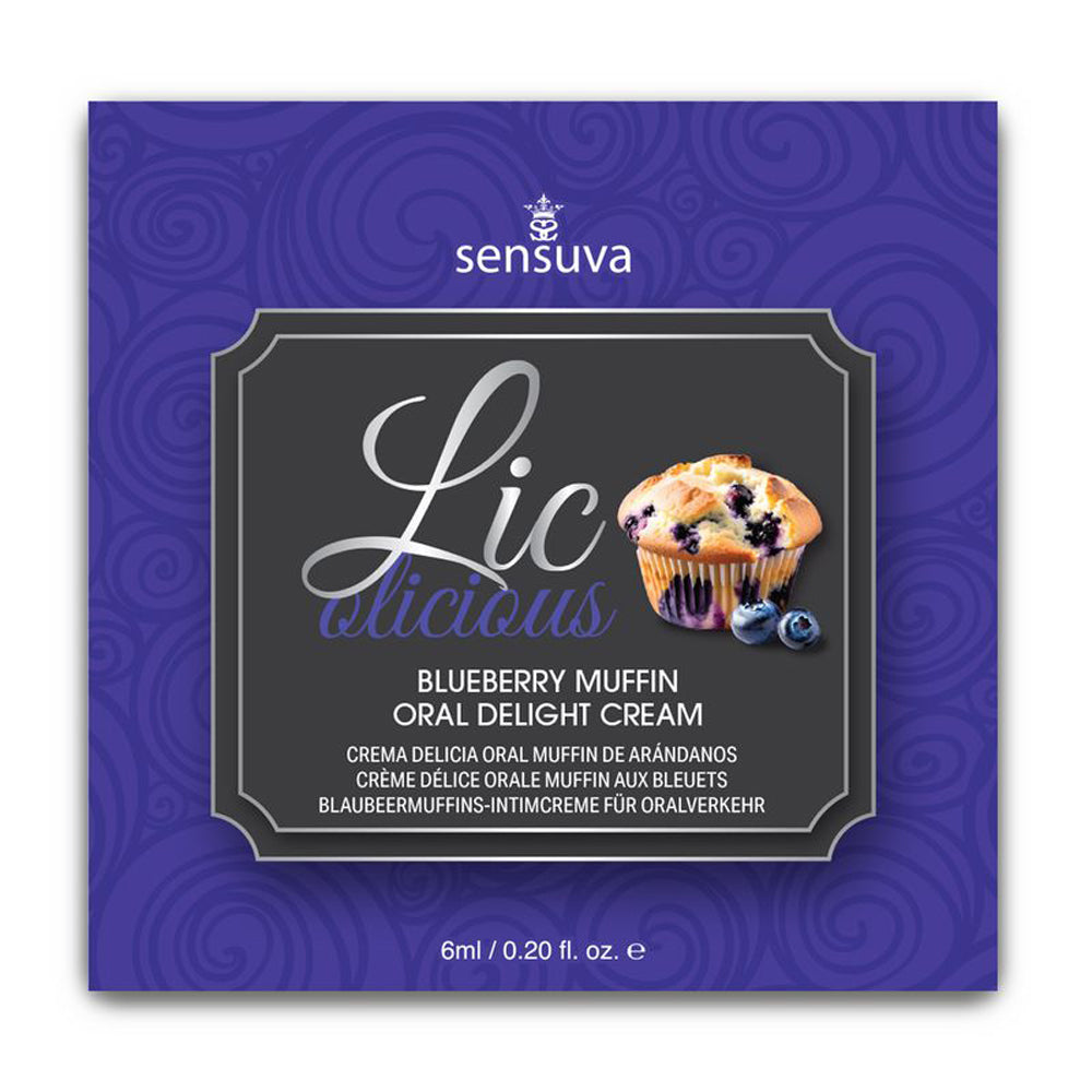 Lic-O-Licious Oral Delight Cream Blueberry Muffin 6 ml. Single-Use Packet | 810002664618 | Discreet Personal Wellness