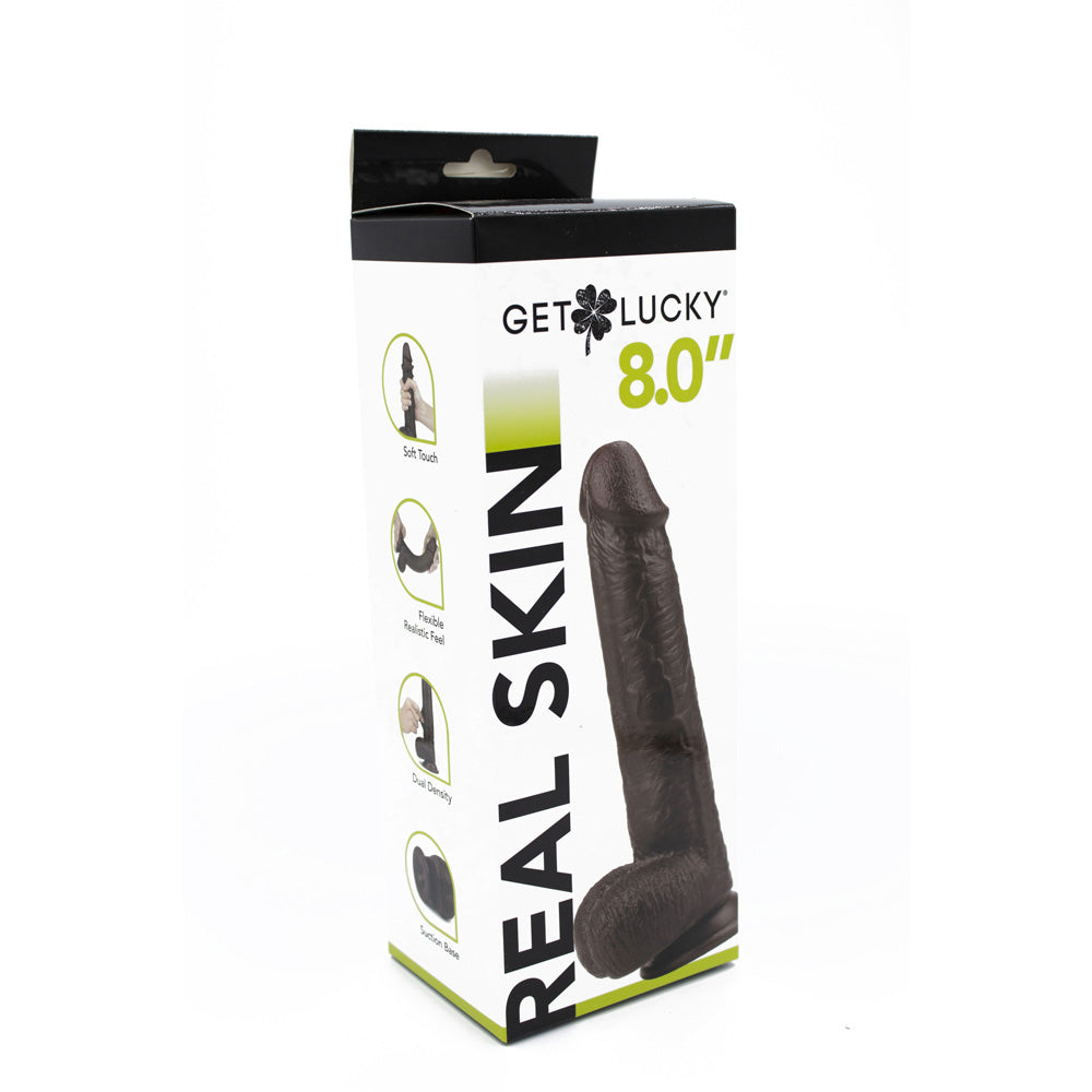 Get Lucky 8" Dual Layer Penis Dark Brown | 810046850657 | Discreet Personal Wellness