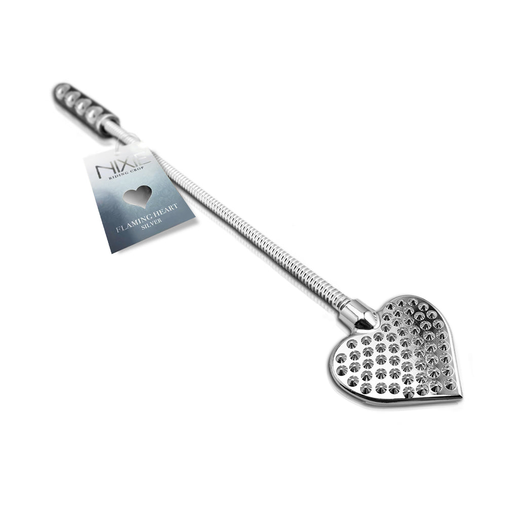 Nixie Stainless Steel Riding Crop Flaming Heart | 810126930019 | Discreet Personal Wellness