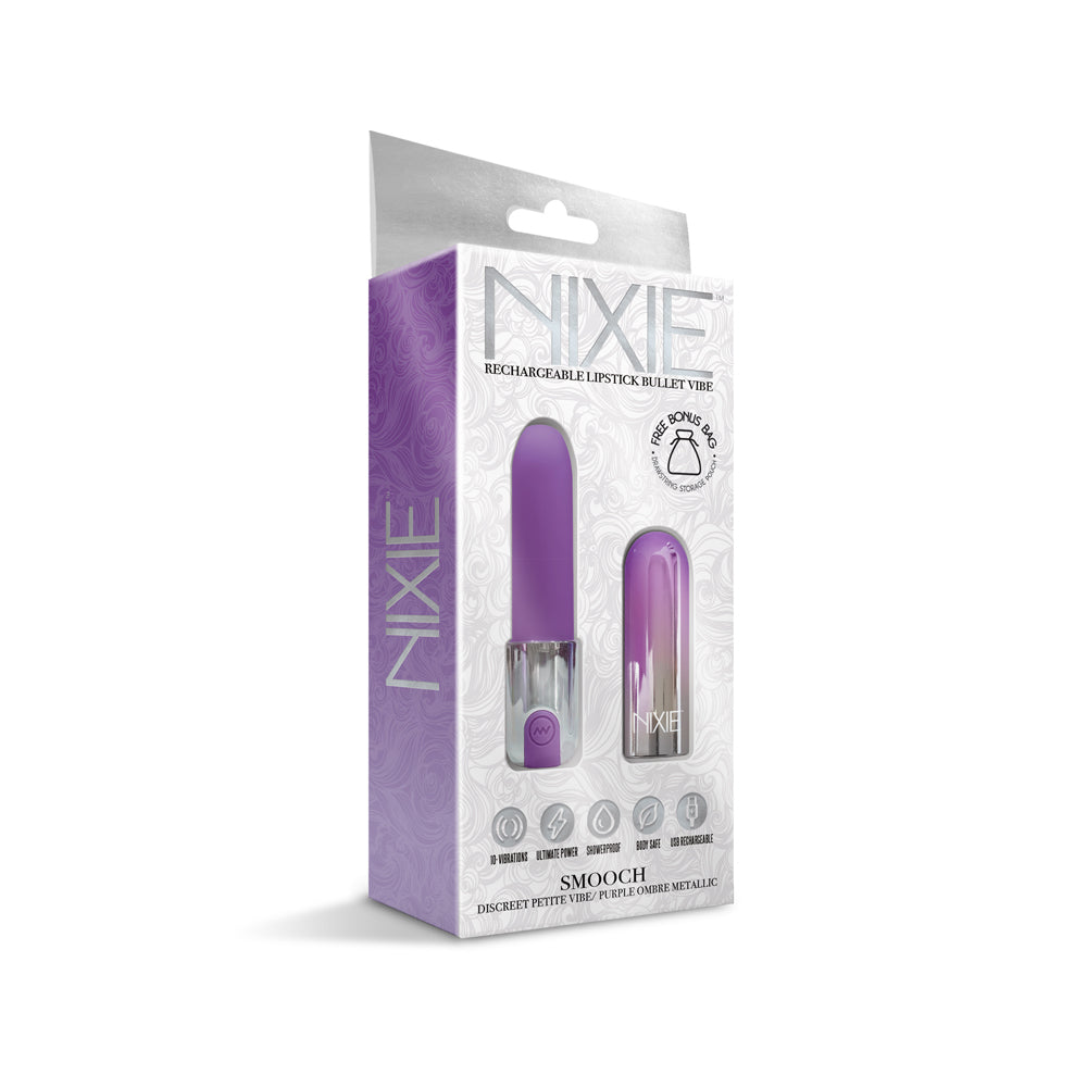 Nixie Smooch Rechargeable Lipstick Bullet Vibrator Purple Ombre | 810126930101 | Discreet Personal Wellness