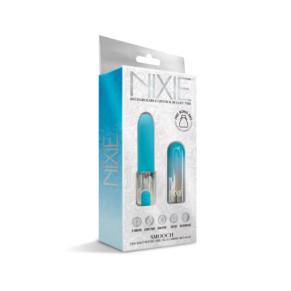 Nixie Smooch Rechargeable Lipstick Bullet Vibrator Blue Ombre | 810126930118 | Discreet Personal Wellness