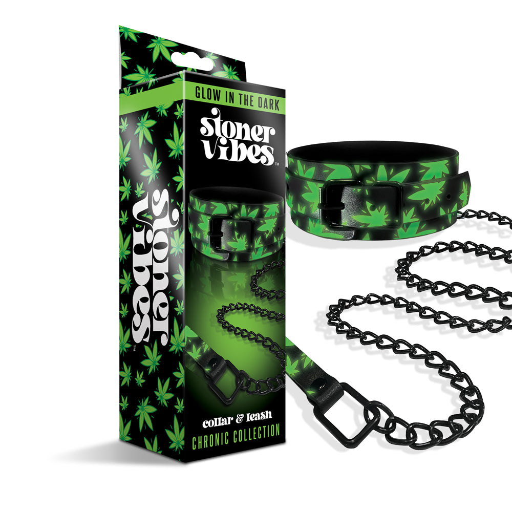 Stoner Vibes Chronic Collection Glow In The Dark Collar & Leash | 810126930187 | Discreet Personal Wellness