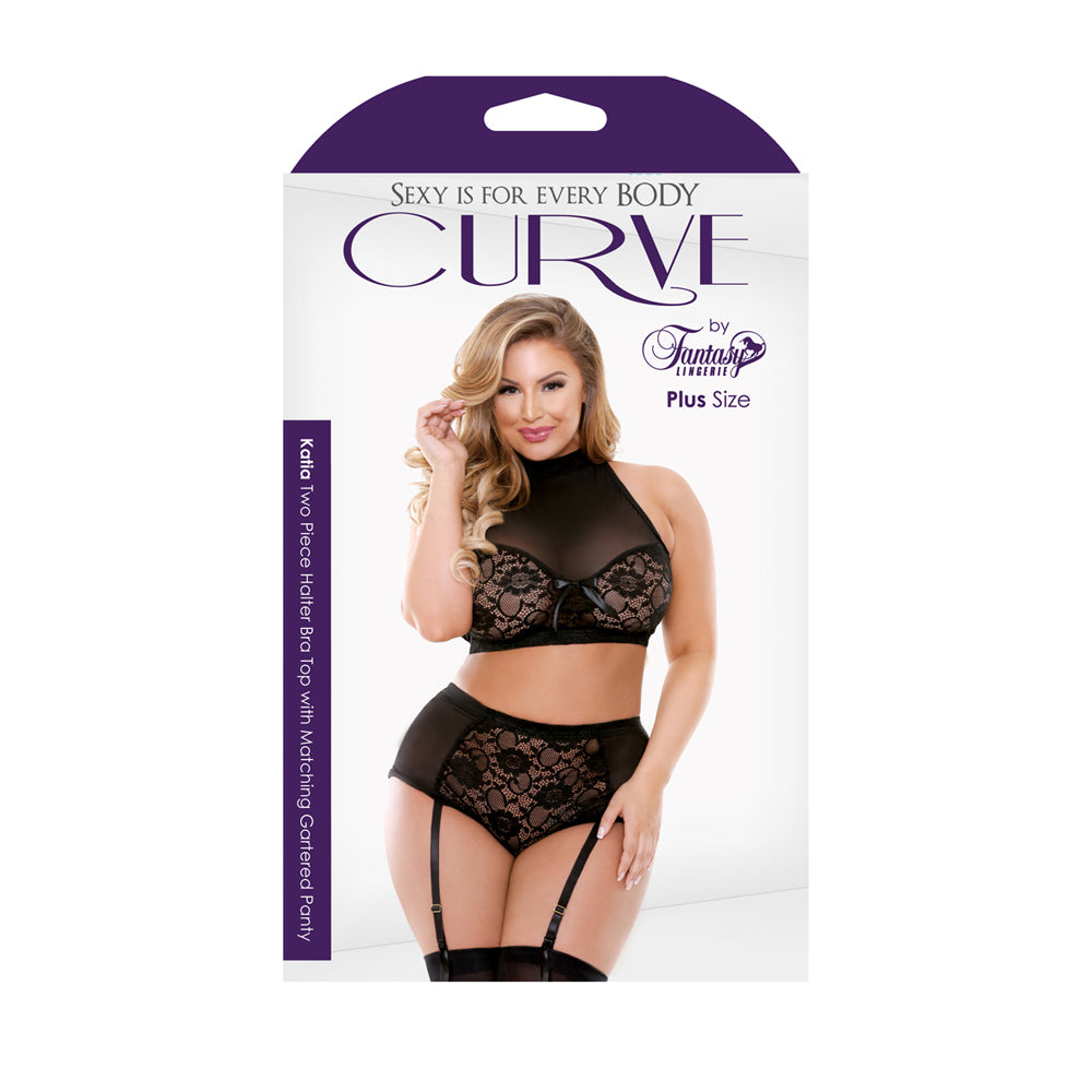 Katia Two Piece Halter Bra Top with Matching Gartered Panty - 1X/2X Boxed | 811432016336 | Discreet Personal Wellness