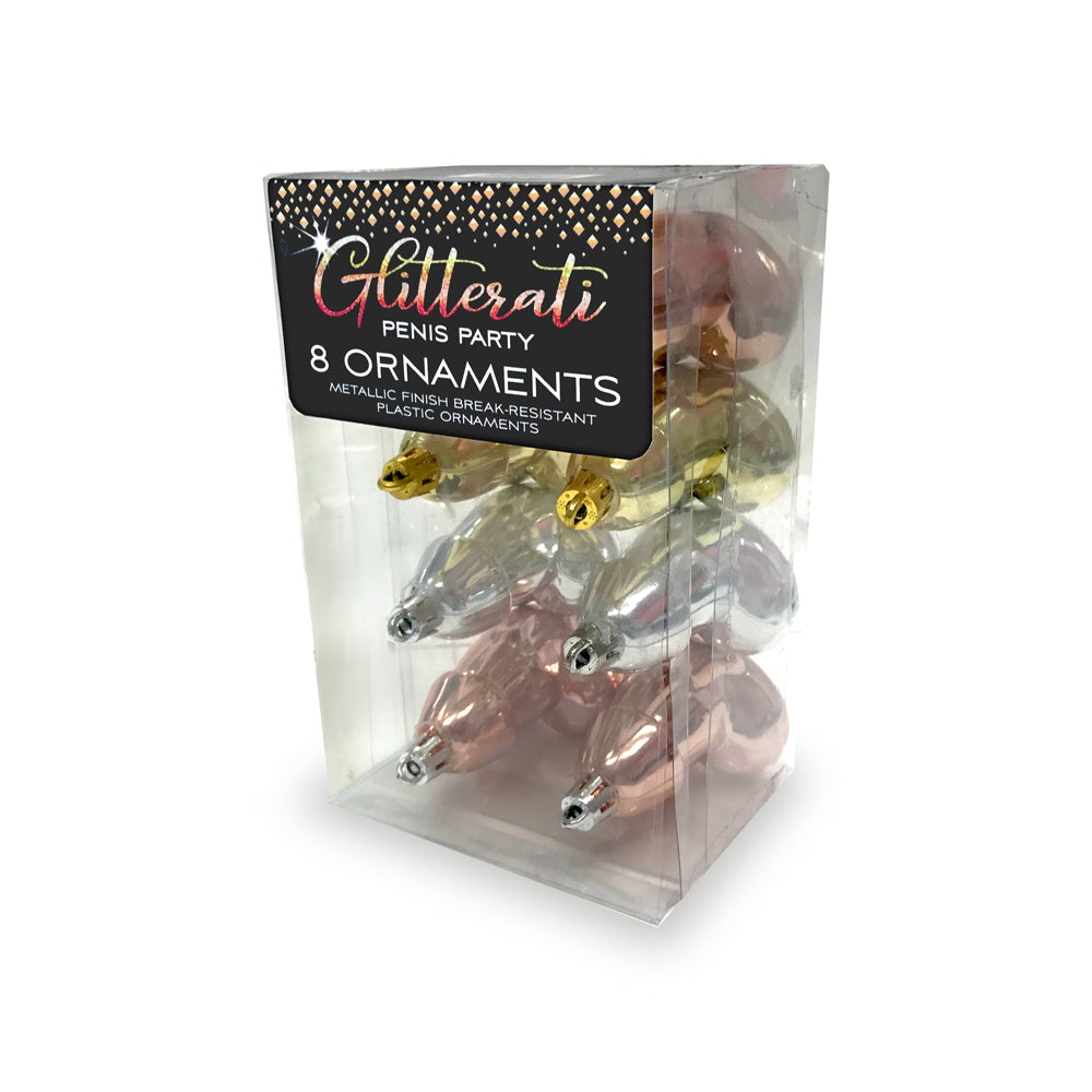 Glitterati Penis Metallic Ornaments 8Pk | 817717010815 | Discreet Personal Wellness