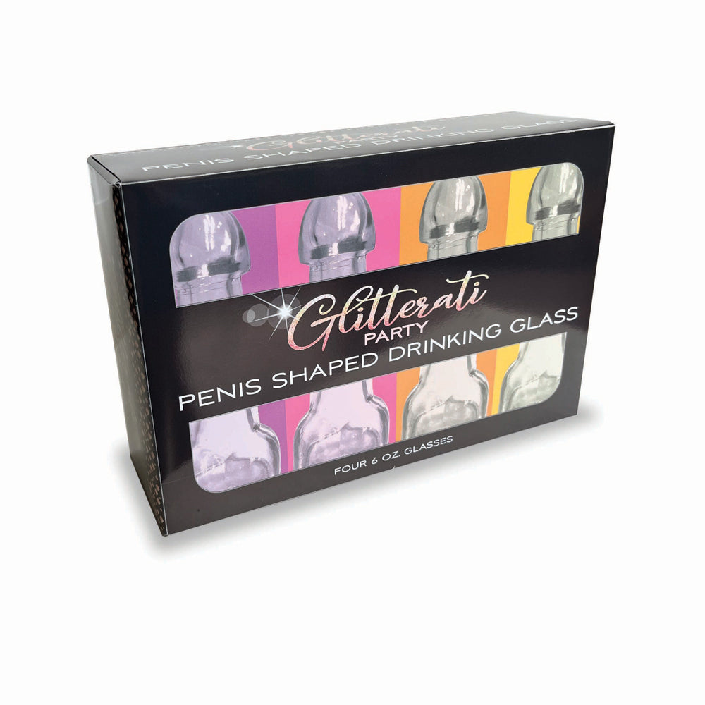 Glitterati Penis 6 oz. Drinking Glass 4 Pack | 817717011065 | Discreet Personal Wellness