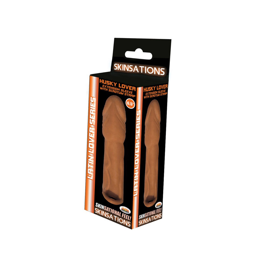 Skinsations Latin Lover Series Husky Lover Extension Sleeve With Scrotum Strap 6.5" | 818631030569 | Discreet Personal Wellness