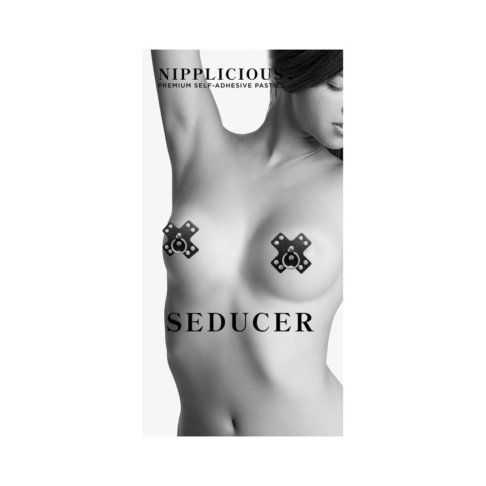 Nipplicious Seducer Leather Pasties With Ring Black | 818631034581 | Discreet Personal Wellness