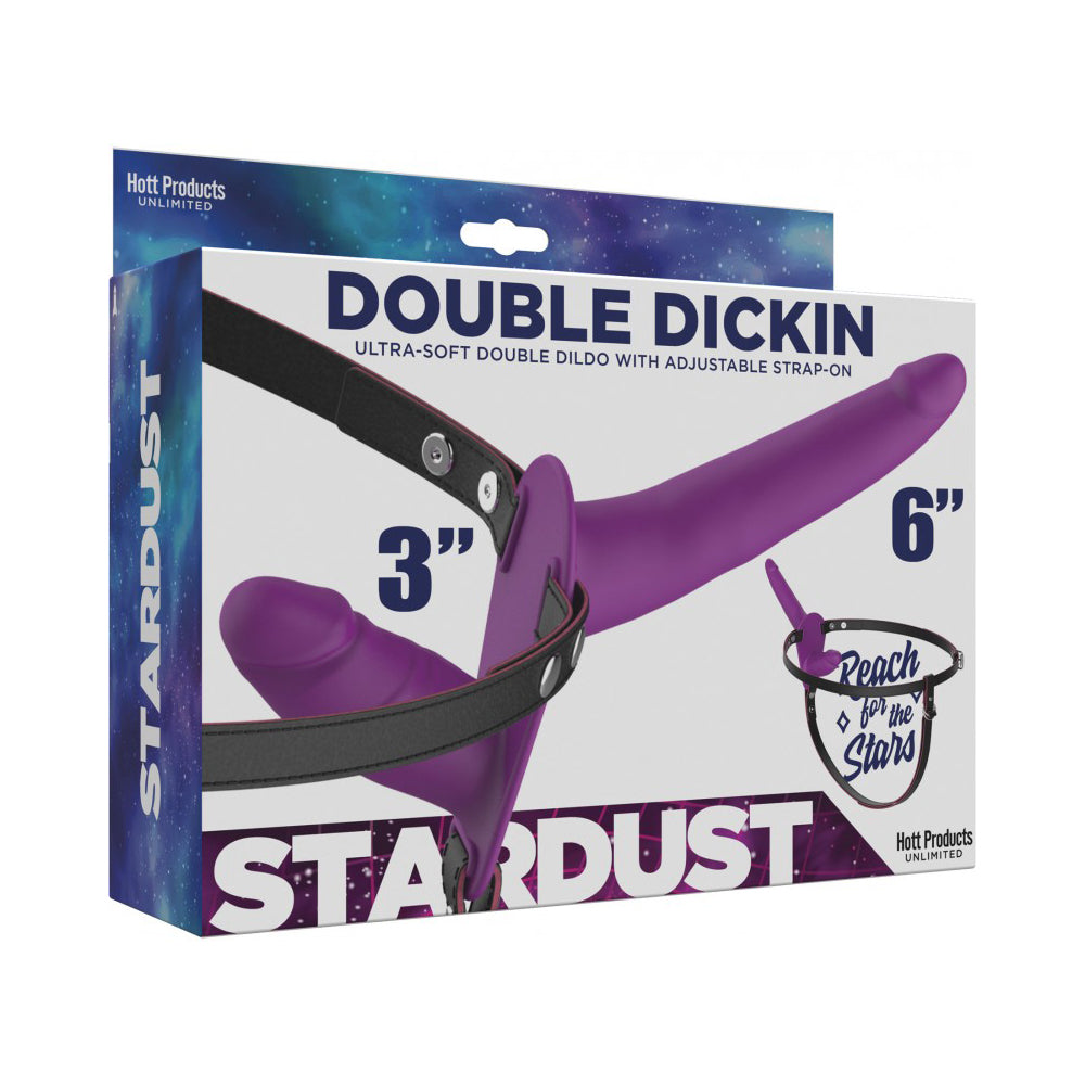 Stardust Double Penisin Dual Function Strap On With Harness Silicone Purple | 818631034765 | Discreet Personal Wellness