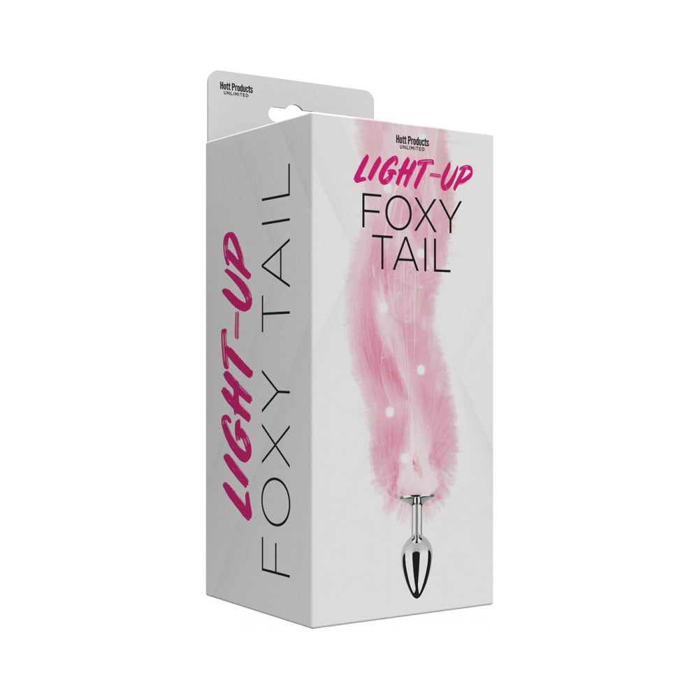 Foxy Tail Light Up Faux Fur Butt Plug With Multicolored Light Pattern Pink | 818631034802 | Discreet Personal Wellness
