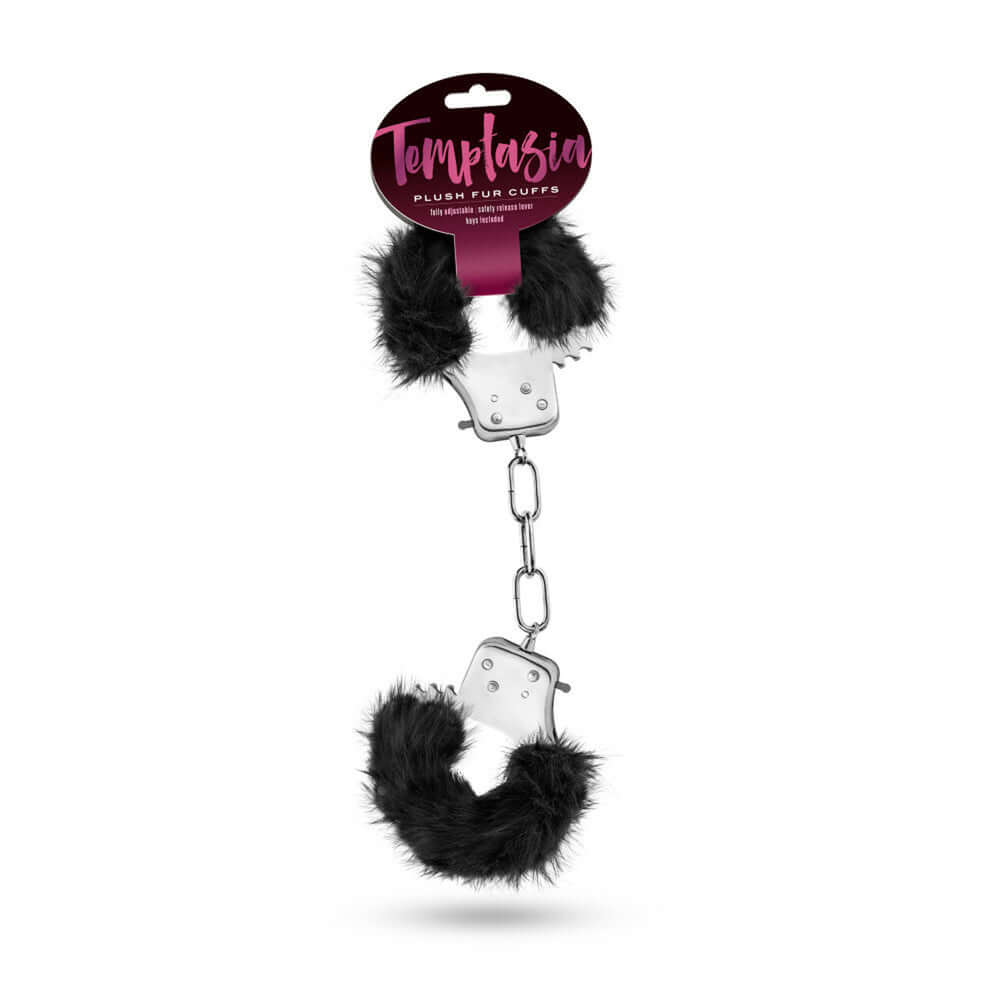 Temptasia Plush Fur Cuffs Black | 819835020066 | Discreet Personal Wellness