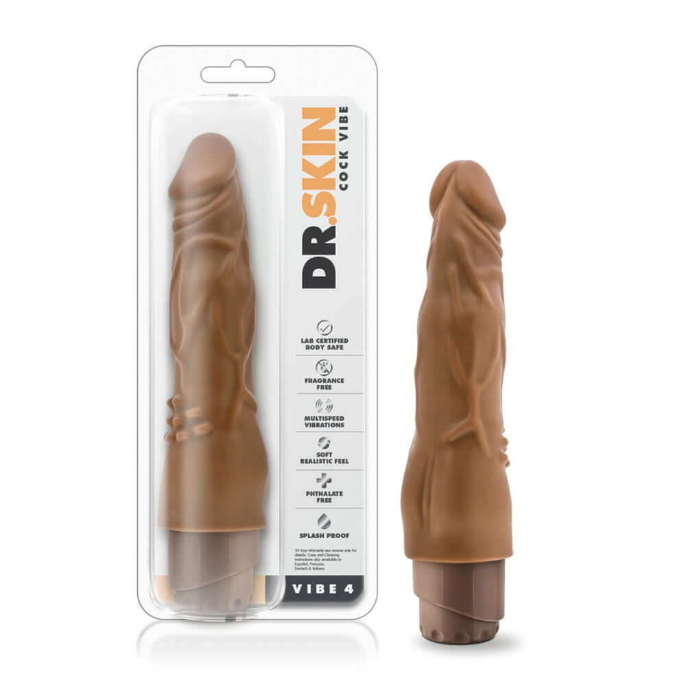 Dr. Skin Penis Vibe 4 8" Vibrating Penis Mocha | 819835022251 | Discreet Personal Wellness