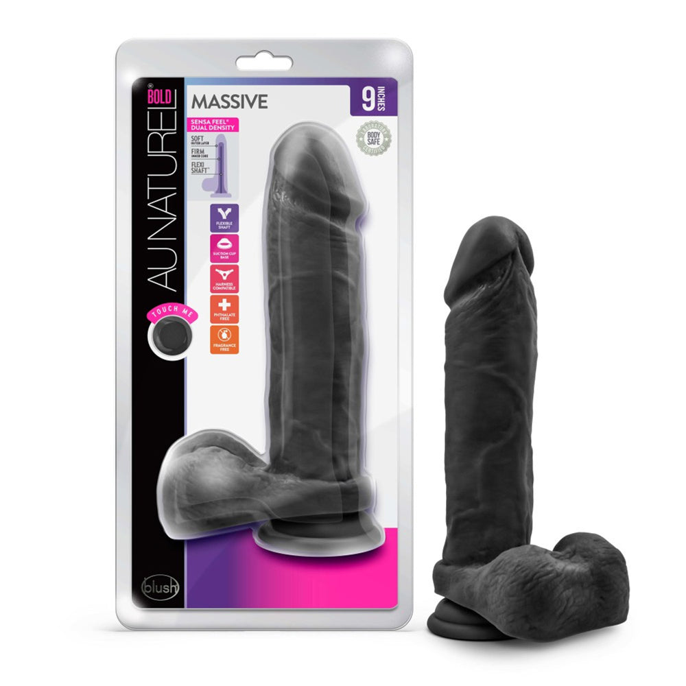 Au Naturel Bold Massive 9" Dildo Black | 819835023791 | Discreet Personal Wellness