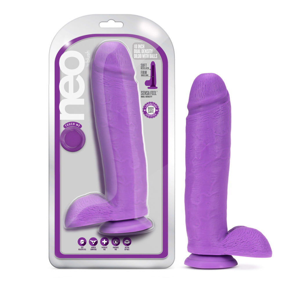 Neo 10" Dual Density Dildo Neon Purple | 819835027089 | Discreet Personal Wellness