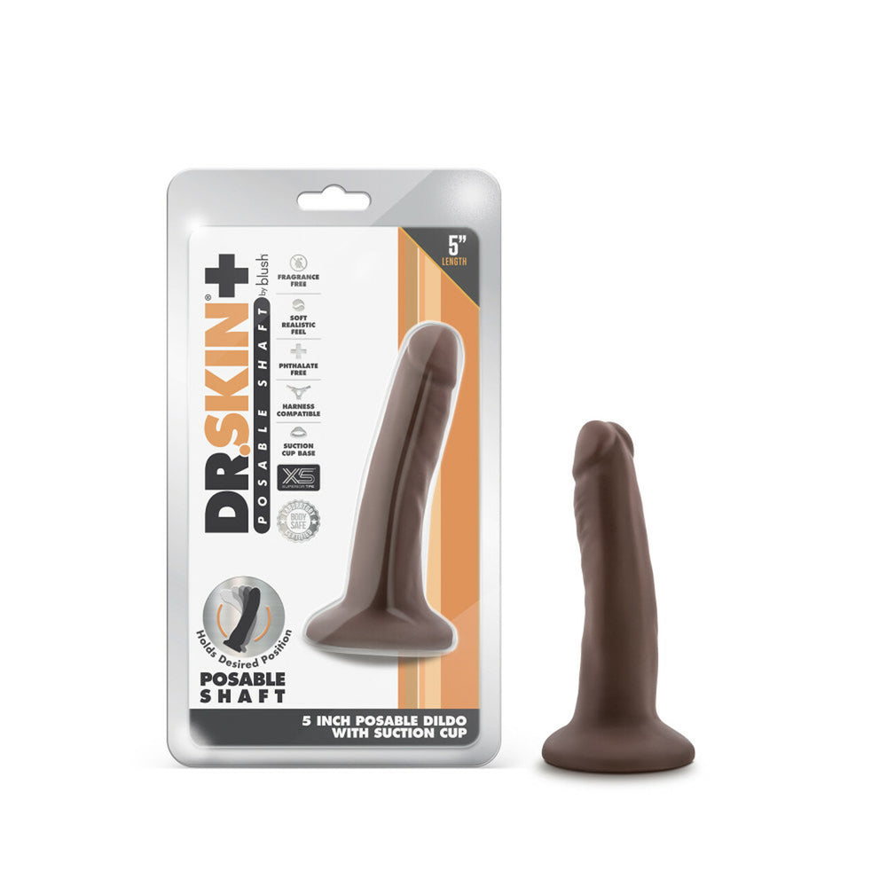 Dr. Skin Plus 5" Posable Dildo Chocolate | 819835028413 | Discreet Personal Wellness